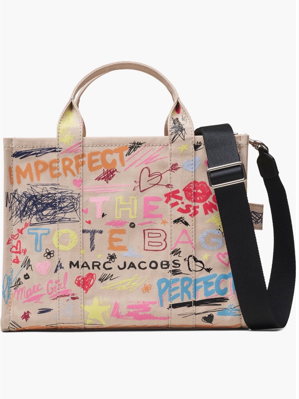 Marc Jacobs Beige Graffiti Tote with Black Strap